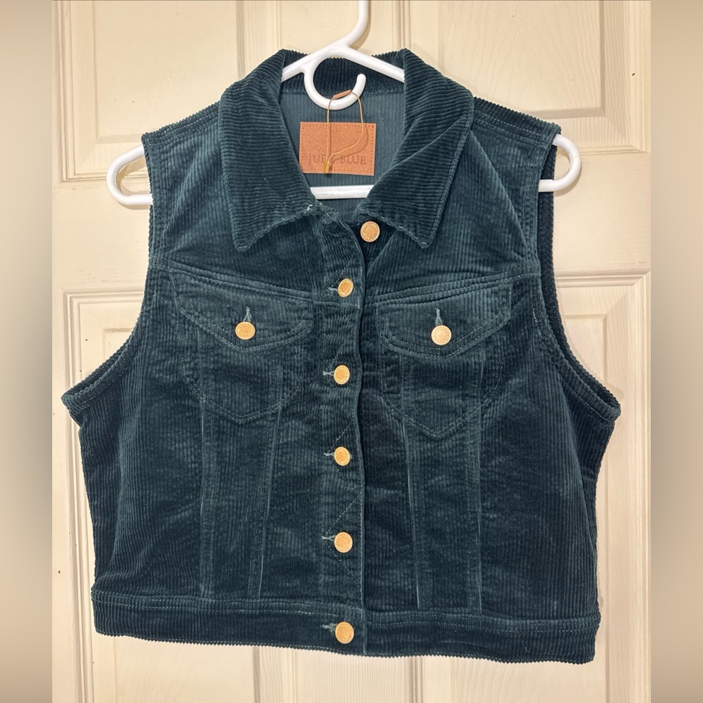 NWOT JUDY BLUE Emerald Green Corduroy Vest Size Large